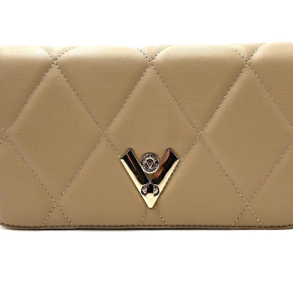 Valentino Orlandi Beige Quilted Crossbody with Gold Accent
